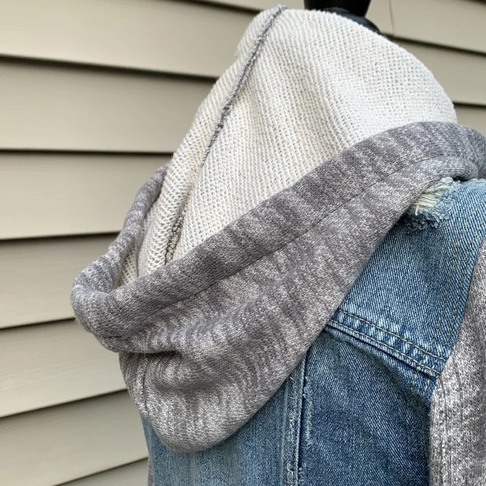 FREE People Denim/Knit Hoodie Jacket in Indie Wash